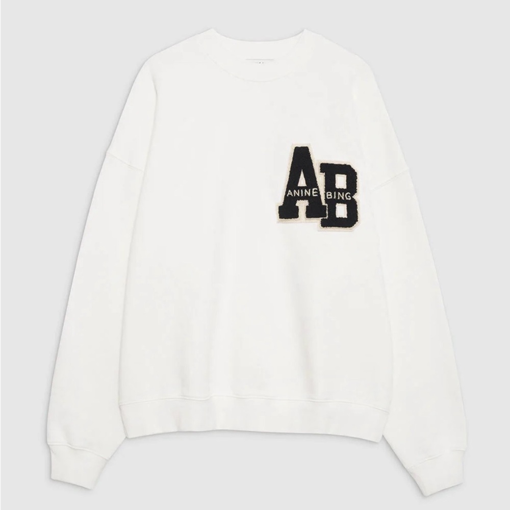 Anine Bing White Miles Oversized Sweatshirt Letterman - XS